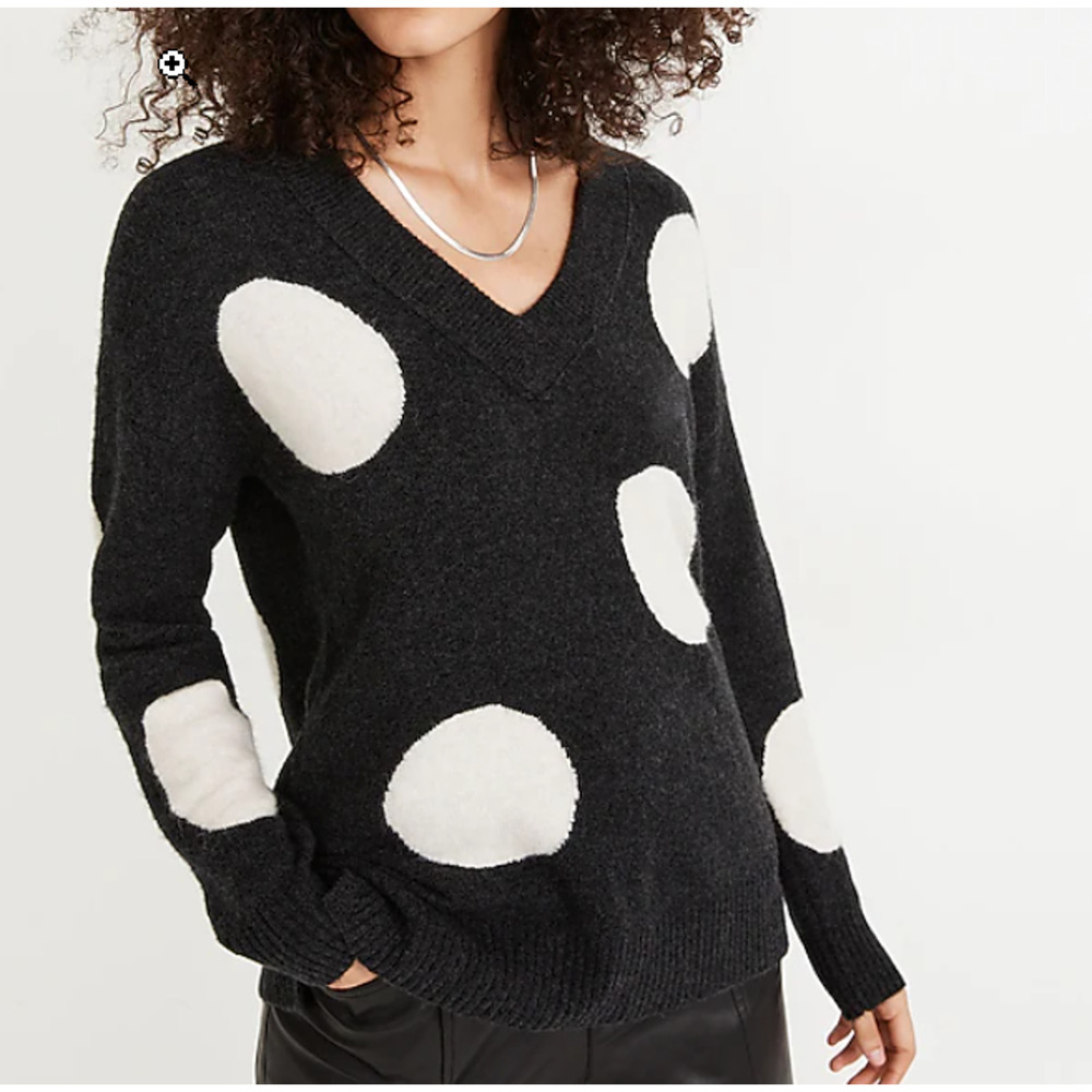 NWT Madewell Dotted Bartlett‎ V-Neck Pullover Sweater Oversized Cozy Yarn XS